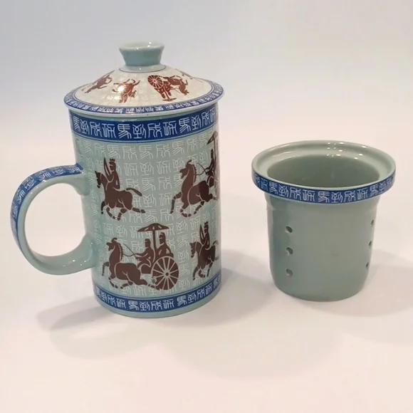 Vintage Asian Chariots Tea Infuser Mug Set - Picture 2 of 11